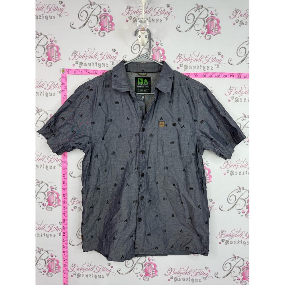 Three tree Men's Gray Short-Sleeve Casual Button-Down Shirt with Subtle Print
